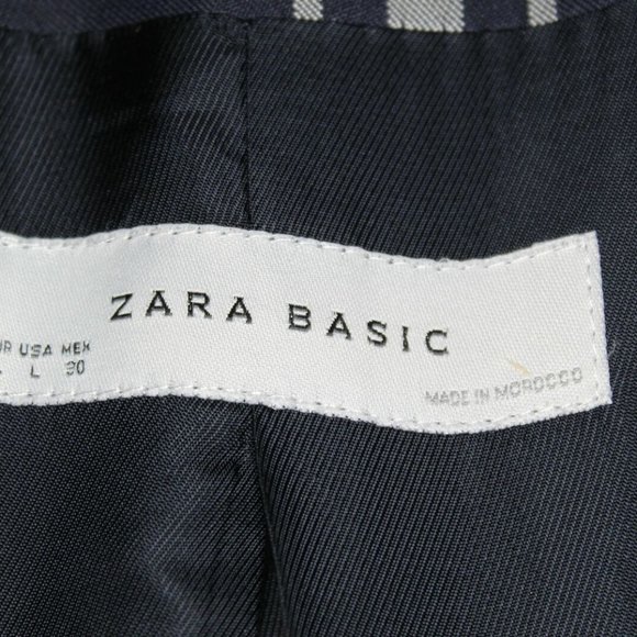 Zara Basic Plaid Trench Jacket Coat Navy H10451 - Picture 6 of 13